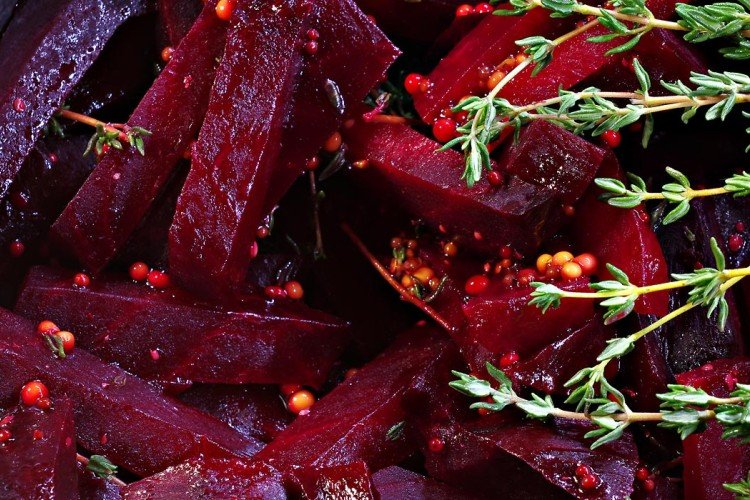 Sweet pickled beets with mustard