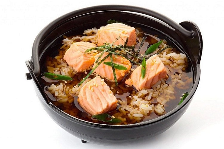 Miso soup with rice and salmon