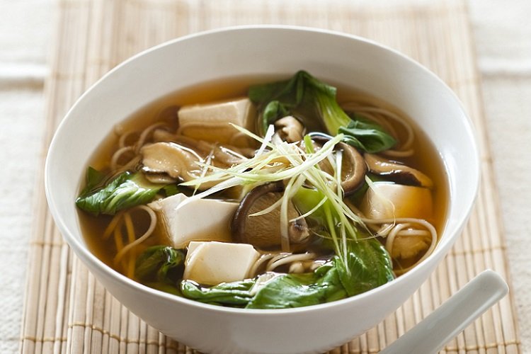 Miso soup with bamboo sprouts and mushrooms