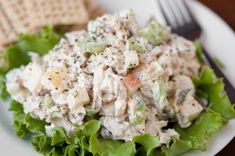 Salad with pickles, turkey and apple