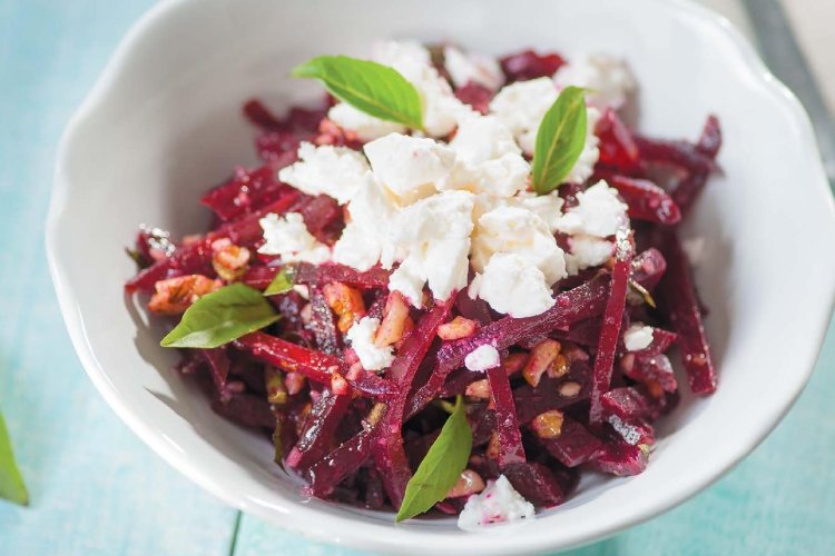 Raw beet salad with Adyghe cheese