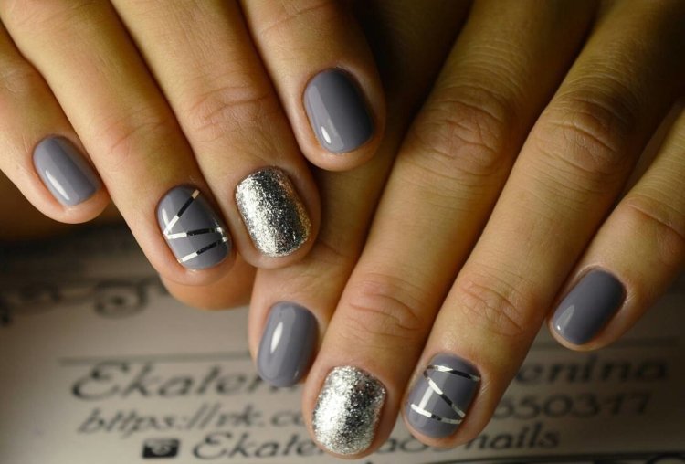 Winter gray manicure for short nails