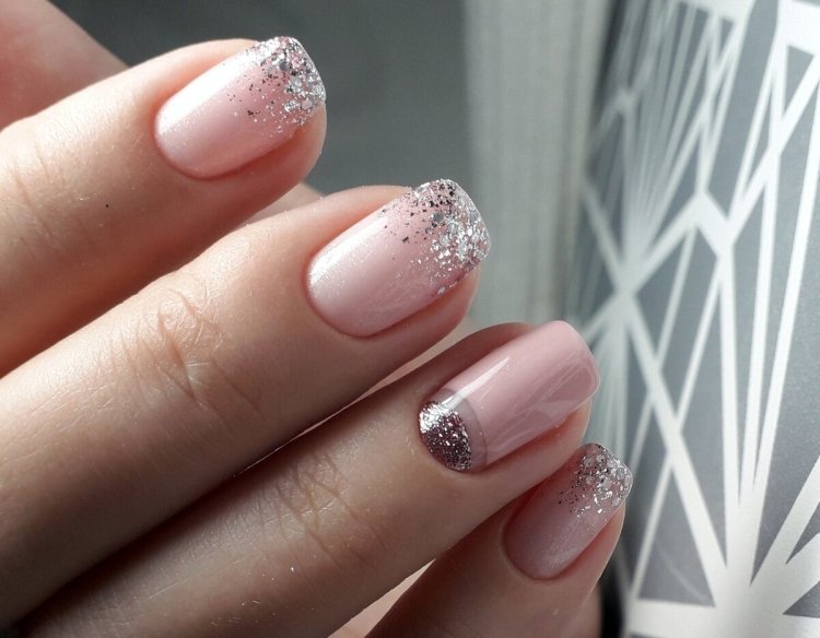 French manicure with sparkles
