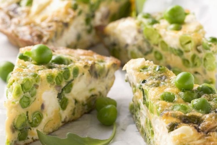 Omelet with green peas and cream in the oven