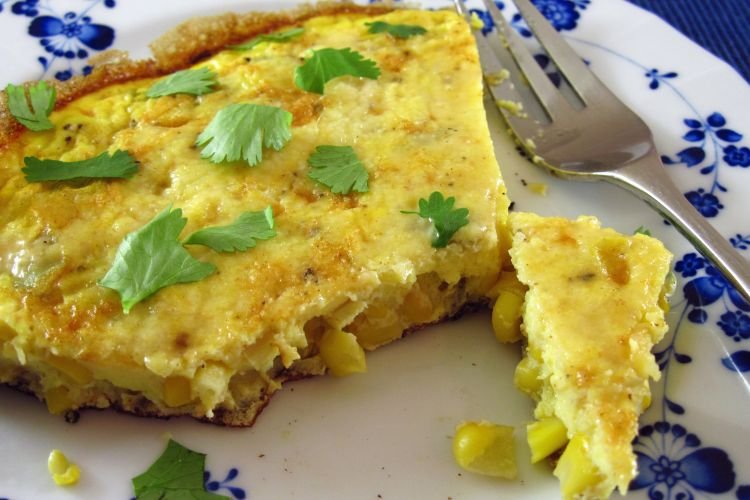 Omelet with corn and cheese in the oven
