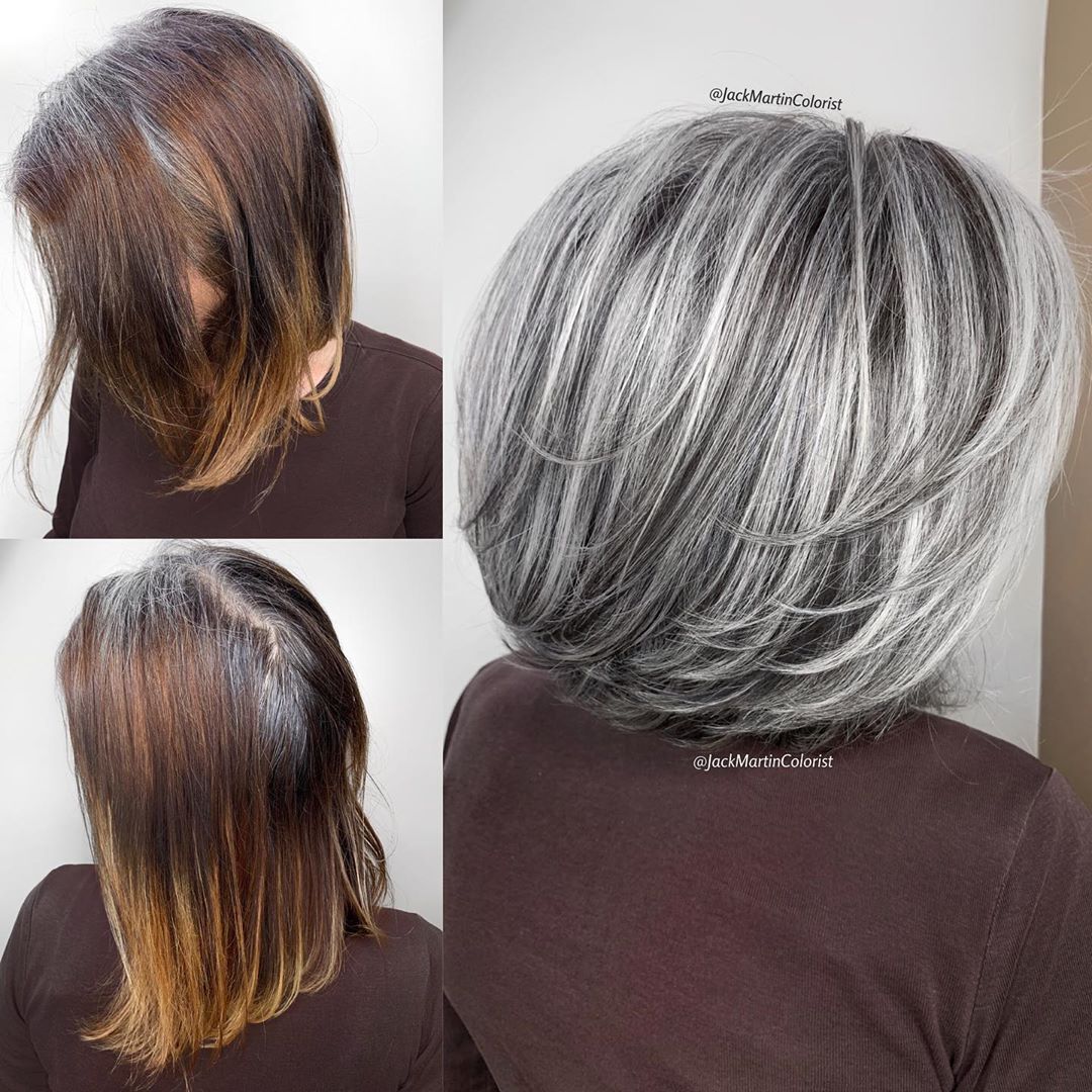 Long bob on gray hair: 15 versatile and elegant ideas